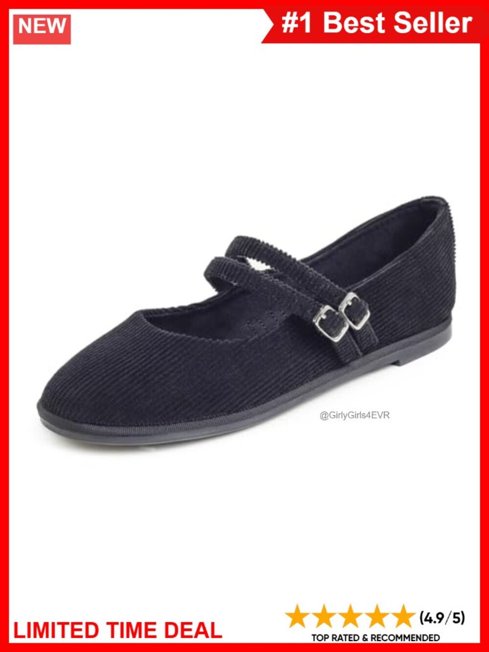 Mary Jane Flats Memory Foam Cushioned Round Toe Metal Buckle Comfort Walking